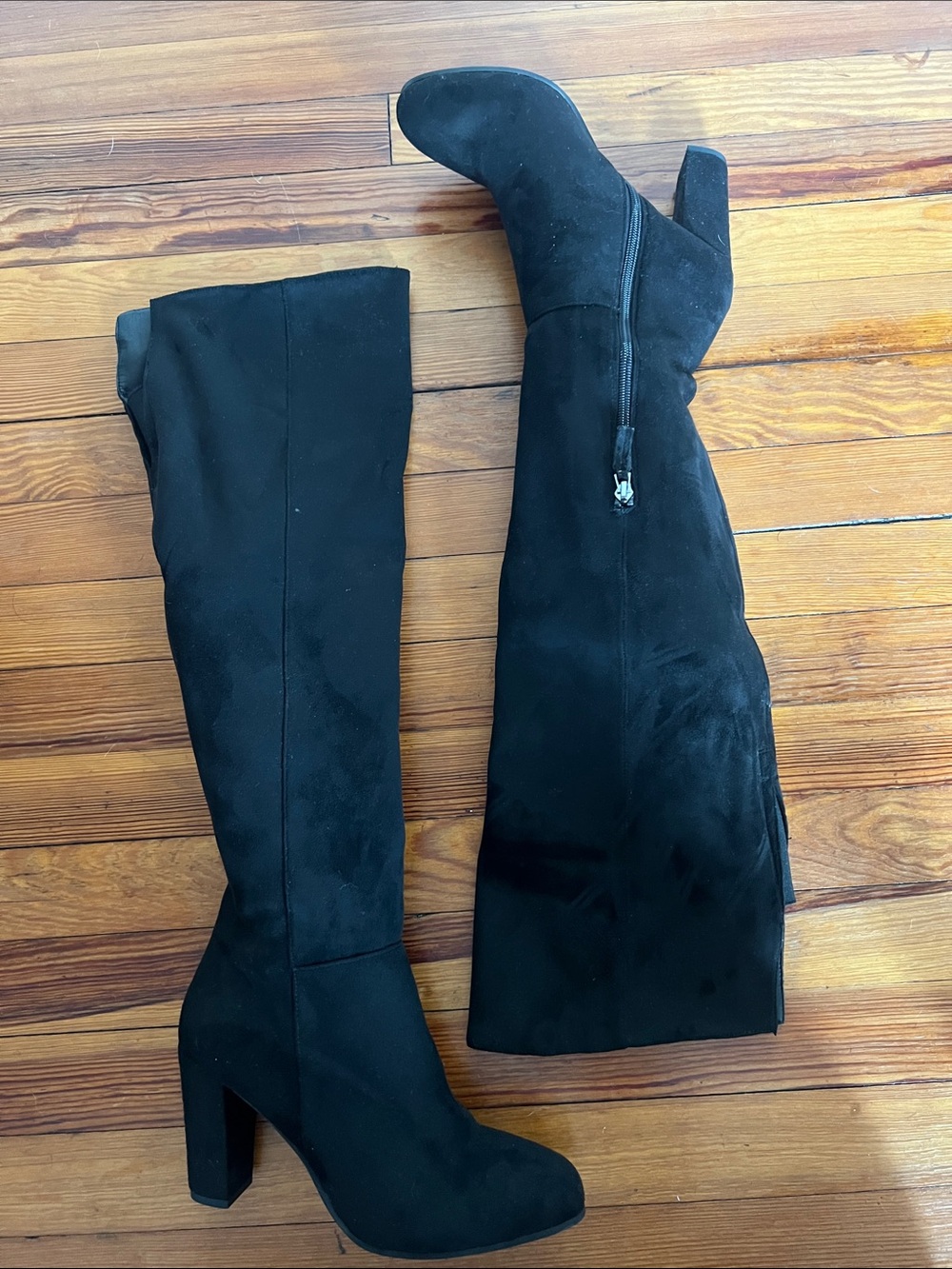 Franco Sarto Black Suede Over The Knee Boots Block Heel Tall Boots Size 8